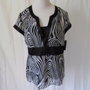Style & Co Women's Shirt Top Size 14 Cami Cap Sleeve V-Neck Side Zipper Swirl